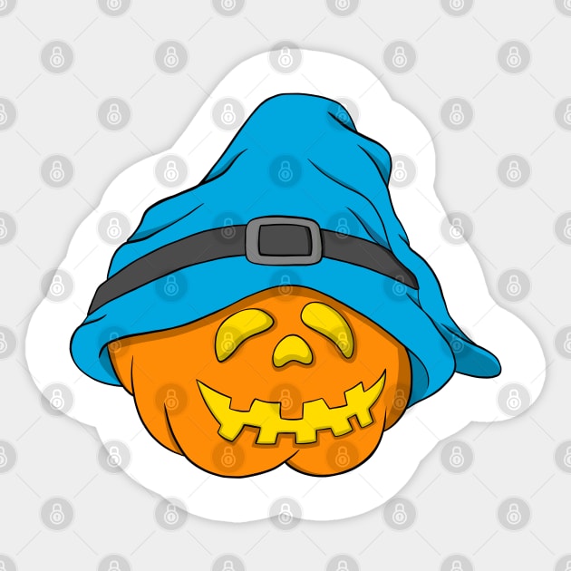 Slouchy Hat Halloween Pumpkin Blue Version Sticker by Funky Chik’n